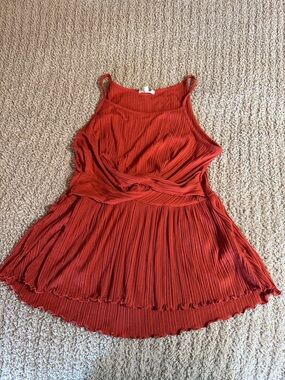 Rust Red Pleated Tank Top